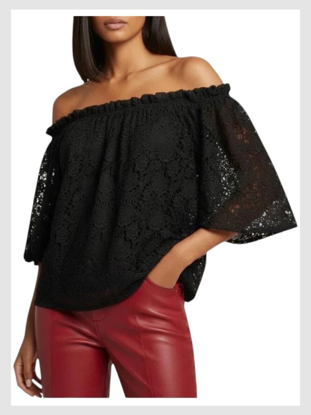 Maeve Anthropologie Off Shoulder Lace Blouse Black XS